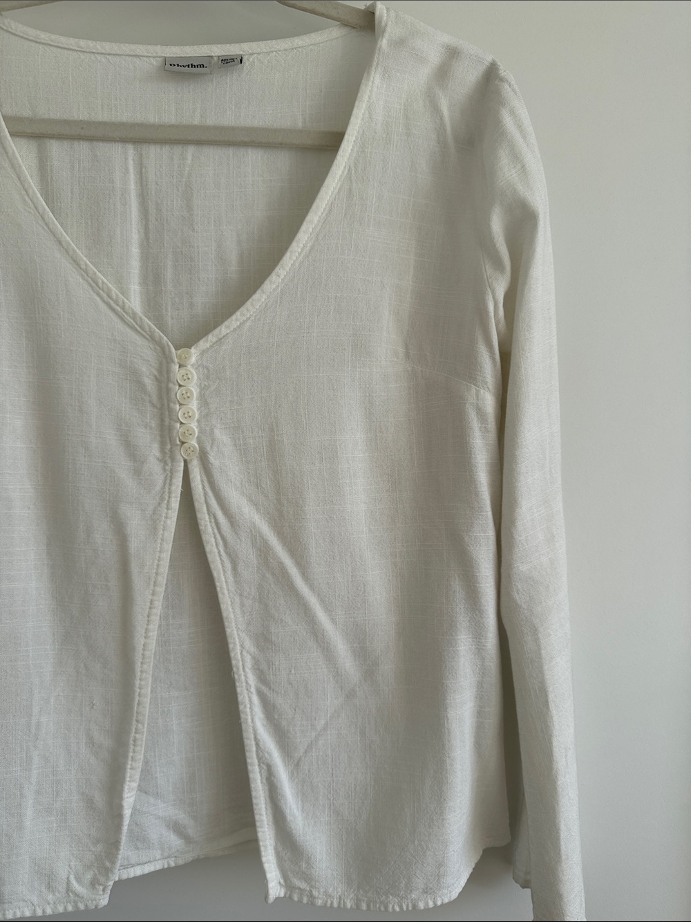 Rhythm Women's Ivory Long-Sleeve V-Neck Button Front Top - Picture 2 of 5